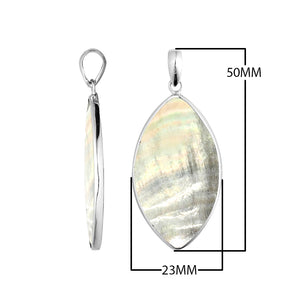 Jeping Shell Sterling Silver Marquise Pendant Handcrafted In Bali With Polished Finish