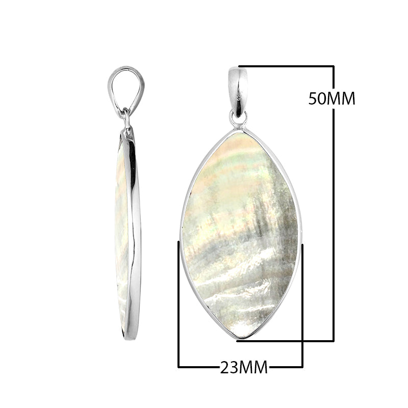 Jeping Shell Sterling Silver Marquise Pendant Handcrafted In Bali With Polished Finish