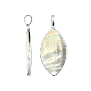 Jeping Shell Sterling Silver Marquise Pendant Handcrafted In Bali With Polished Finish