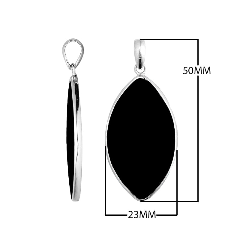 Black Shell Sterling Silver Marquise Pendant Handcrafted In Bali With Polished Finish