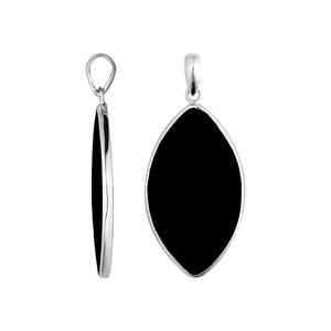 Black Shell Sterling Silver Marquise Pendant Handcrafted In Bali With Polished Finish