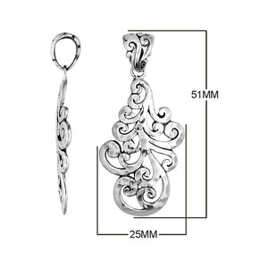 Sterling Silver Artistic Swirl Leaf Pendant With Balinese Filigree Design.