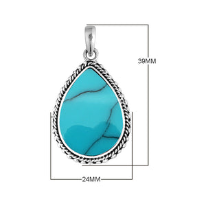 Sterling Silver Turquoise Shell Teardrop Pendant With Rope Detailing For Wholesale Buyers.