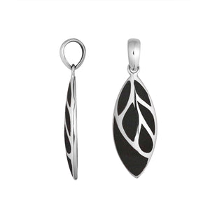 Sterling Silver Black Shell Leaf Pendant With Polished Silver Vein Detailing For Wholesale Buyers.
