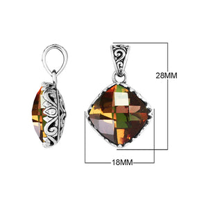 Sterling Silver Citrine Quartz Cushion Pendant With Balinese Filigree Design For Wholesale Buyers.