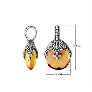 Sterling silver citrine quartz heart pendant with ornate Balinese handcrafted pattern
