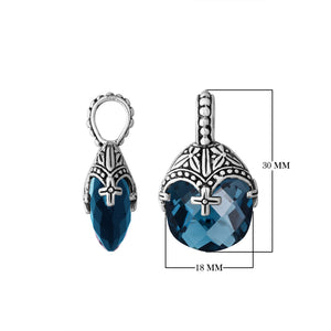 Sterling silver London blue topaz quartz heart pendant with ornate Balinese handcrafted detailing