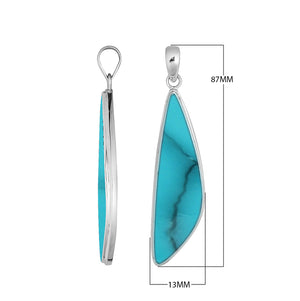 Sterling silver long triangular pendant with Turquoise Shell handcrafted in modern Balinese design