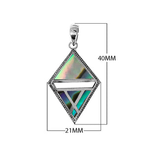Sterling silver geometric diamond pendant with Abalone Shell handcrafted in modern Balinese design