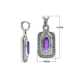 Sterling silver oval pendant featuring Amethyst Quartz with traditional beaded detailing and oxidized silver craftsmanship.