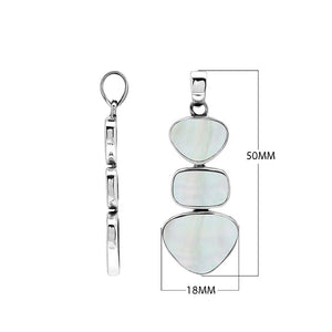Sterling silver triple-shape pendant featuring Mother Of Pearl stones with smooth polished surface and elegant Balinese craftsmanship.