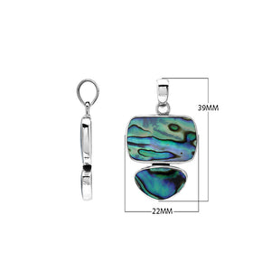Sterling silver double-shape pendant featuring abalone shell with smooth polished surface and classic Balinese craftsmanship.