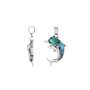 Sterling silver dolphin pendant with abalone shell inlay and traditional Balinese craftsmanship featuring polished mirror finish.