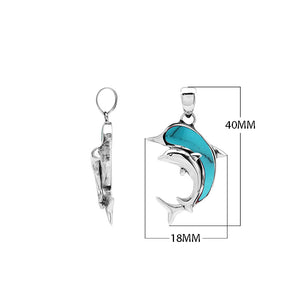 Sterling silver dolphin pendant with black shell inlay and traditional Balinese craftsmanship featuring a polished mirror finish.