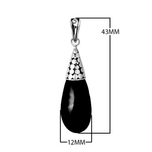Black Shell Sterling Silver Teardrop Pendant With Dotted Silver Cap Handcrafted In Bali