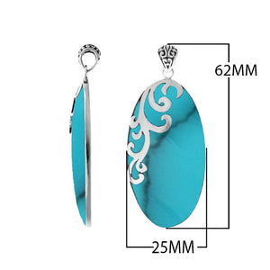 Sterling silver oval pendant with Turquoise Shell and polished scroll detailing handcrafted in Bali.
