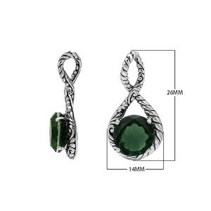Sterling silver Green Quartz round cut pendant with handcrafted twisted rope detailing