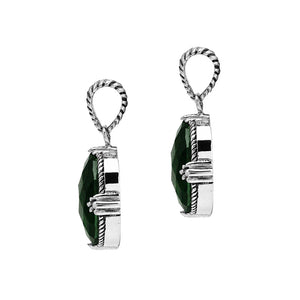 Sterling silver Green Quartz oval shape pendant with handcrafted twisted rope detailing