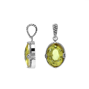 Oval Lemon Quartz pendant crafted in polished 925 sterling silver featuring classic rope-textured detailing and a clean, structured design suitable for wholesale buyers