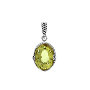 Oval Lemon Quartz pendant crafted in polished 925 sterling silver featuring classic rope-textured detailing and a clean, structured design suitable for wholesale buyers