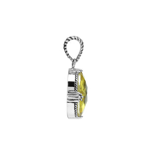 Oval Lemon Quartz pendant crafted in polished 925 sterling silver featuring classic rope-textured detailing and a clean, structured design suitable for wholesale buyers
