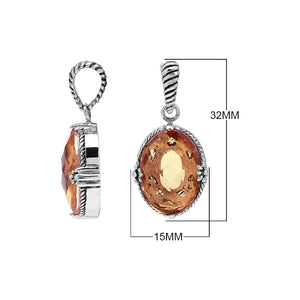 Morganite Quartz oval pendant crafted in polished 925 sterling silver with rope-style edges and a structured classic design suitable for wholesale jewelry buyers
