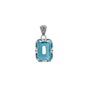 Blue Topaz Quartz emerald-cut pendant crafted in polished 925 sterling silver with decorative filigree side detailing and a refined structure for wholesale buyers