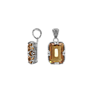 Citrine Quartz emerald-cut pendant made in polished 925 sterling silver featuring intricate filigree side detailing and a structured classic form for wholesale buyers