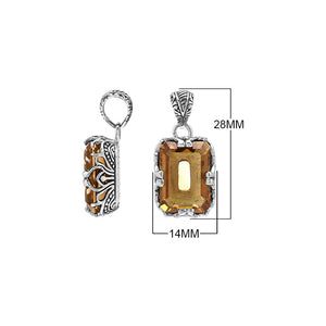 Citrine Quartz emerald-cut pendant made in polished 925 sterling silver featuring intricate filigree side detailing and a structured classic form for wholesale buyers