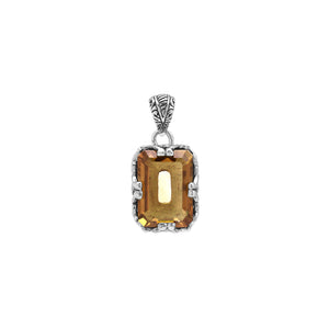 Citrine Quartz emerald-cut pendant made in polished 925 sterling silver featuring intricate filigree side detailing and a structured classic form for wholesale buyers