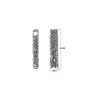 Wholesale sterling silver rectangular pendant with intricate Bali carving and dotted border – handcrafted artisan unisex jewelry for retailers and resellers.