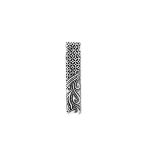 Wholesale sterling silver rectangular pendant with intricate Bali carving and dotted border – handcrafted artisan unisex jewelry for retailers and resellers.