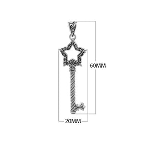 Sterling silver star-shaped key pendant with decorative filigree detailing, twisted stem design, and polished finish suitable for wholesale jewelry collections
