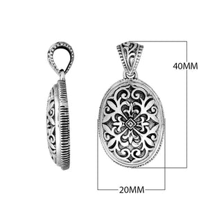 Wholesale sterling silver oval pendant with ornate floral carved design.
