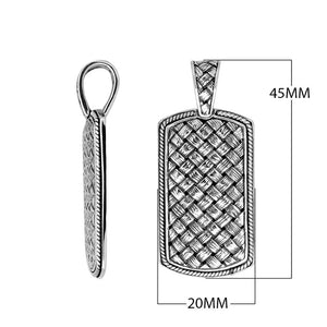 Wholesale sterling silver rectangle pendant with woven texture design.