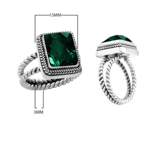 Wholesale sterling silver square-cut green quartz ring with rope-style band – bulk handcrafted quartz jewelry for resellers.