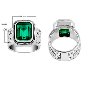 Wholesale sterling silver men’s ring with emerald-cut green quartz and textured wide band – bulk jewelry supply for retailers and boutiques.