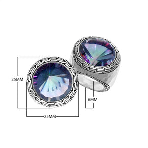 Wholesale sterling silver Mystic Topaz Quartz ring with round rainbow-hued quartz, artisan bezel setting, and Bali-inspired detailing, ideal for bulk jewelry orders.