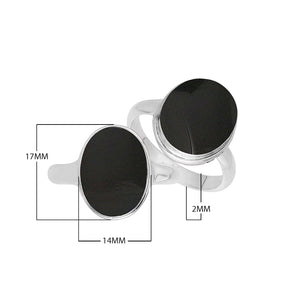 Wholesale sterling silver oval Black Shell ring with sleek bezel setting and polished .925 silver band, handcrafted artisan jewelry for bulk orders.
