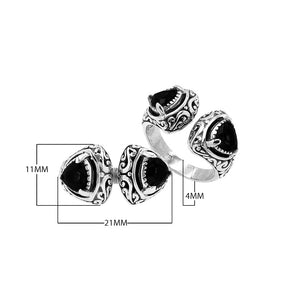 Wholesale sterling silver Bali design ring with trillion-cut Black Onyx Gemstone – handcrafted artisan wholesale jewelry.