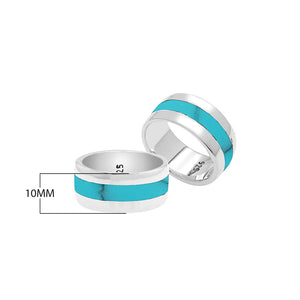 Wholesale sterling silver wide band ring with Black Shell inlay, handcrafted unisex jewelry in bulk for retailers and resellers.