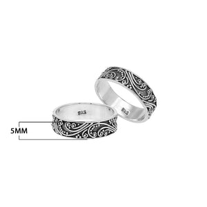 Wholesale sterling silver band ring with swirl and scroll oxidized design, handcrafted unisex 925 silver jewelry from Bali for bulk orders and resellers.