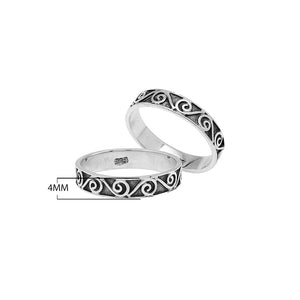 Wholesale sterling silver spiral band ring with Balinese scroll design, handcrafted artisan jewelry from Bali.