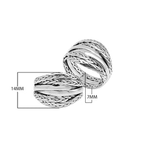 Wholesale sterling silver braided dome ring with rope pattern and polished silver bands, handcrafted artisan jewelry from Bali.