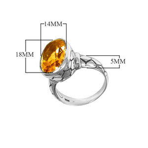 Sterling silver wholesale ring with oval Citrine Quartz and textured carved band, handcrafted in Bali.