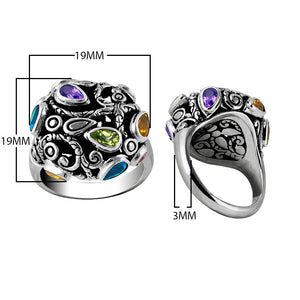 Sterling Silver handcrafted multi-quartz ring with Peridot, Citrine, Blue Topaz, and Amethyst wholesale from Bali, Indonesia