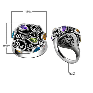 Sterling Silver handcrafted multi-quartz ring with Peridot, Citrine, Blue Topaz, and Amethyst wholesale from Bali, Indonesia