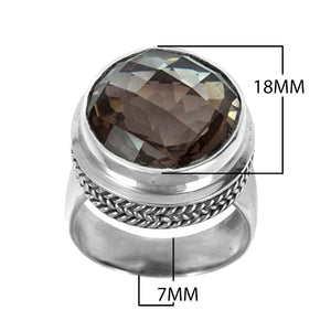 Wholesale sterling silver ring with faceted smoky quartz and braided bezel detailing – handcrafted artisan jewelry from Bali.