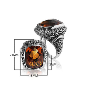 Sterling silver Woman London Blue Topaz Quartz ring with cushion-cut Quartz and Balinese carvings – wholesale jewelry
