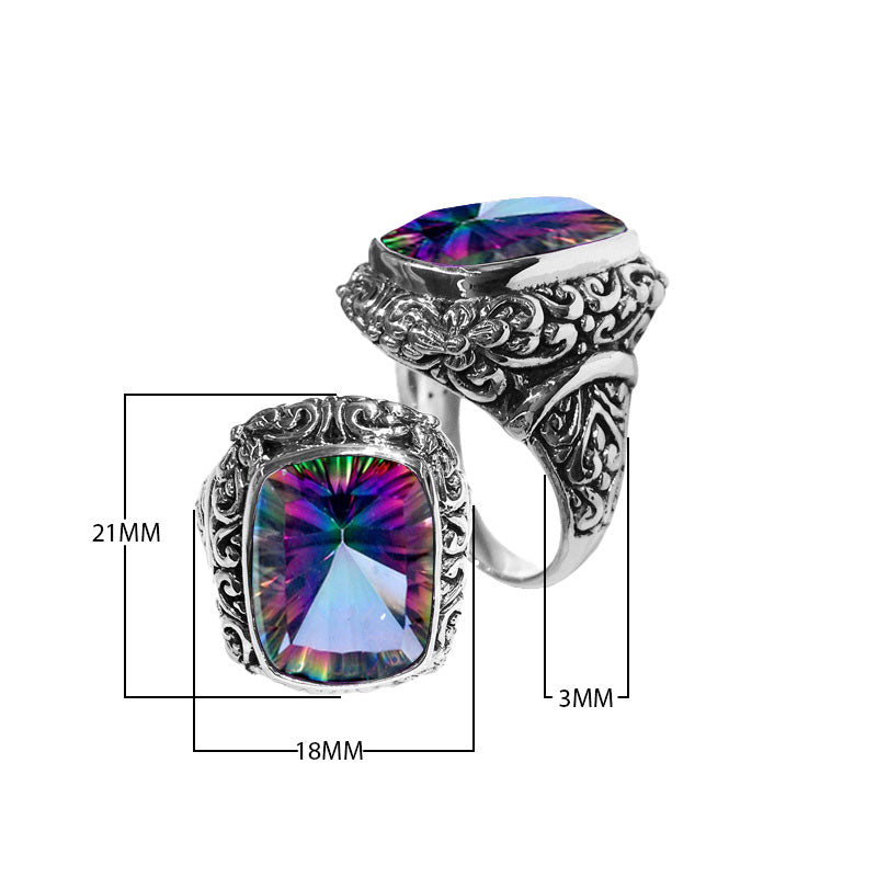 Sterling silver Woman London Blue Topaz Quartz ring with cushion-cut Quartz and Balinese carvings – wholesale jewelry